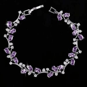 New Elegant Purple rhinestone and Silver Bracelet